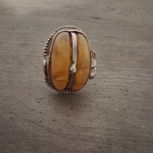 Vintage Egyptian Ankh Orange Stone Ring